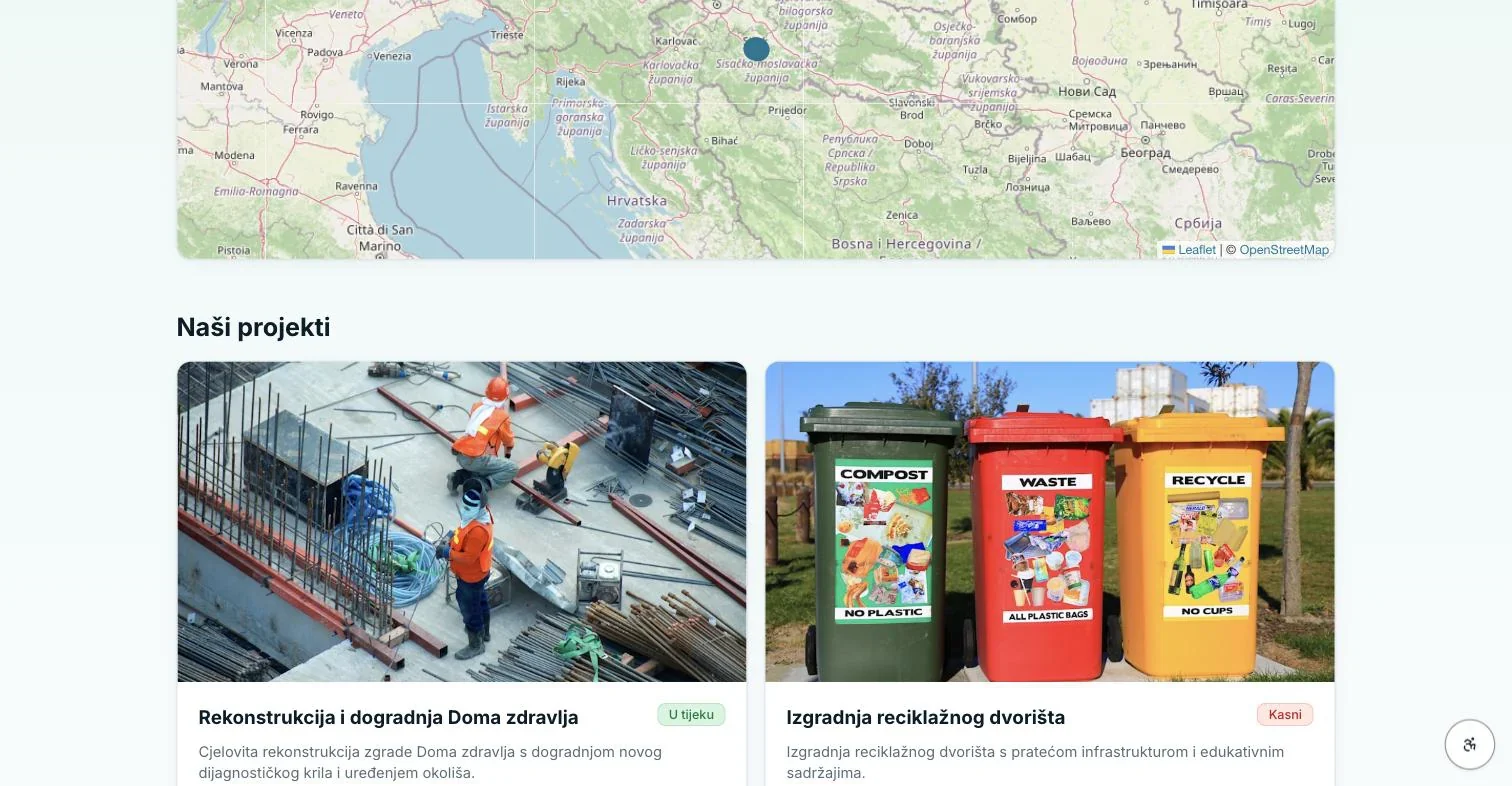 Kartice projekata na javnom portalu s fotografijama i napretkom